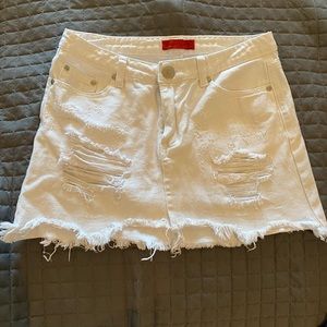 White mini denim skirt